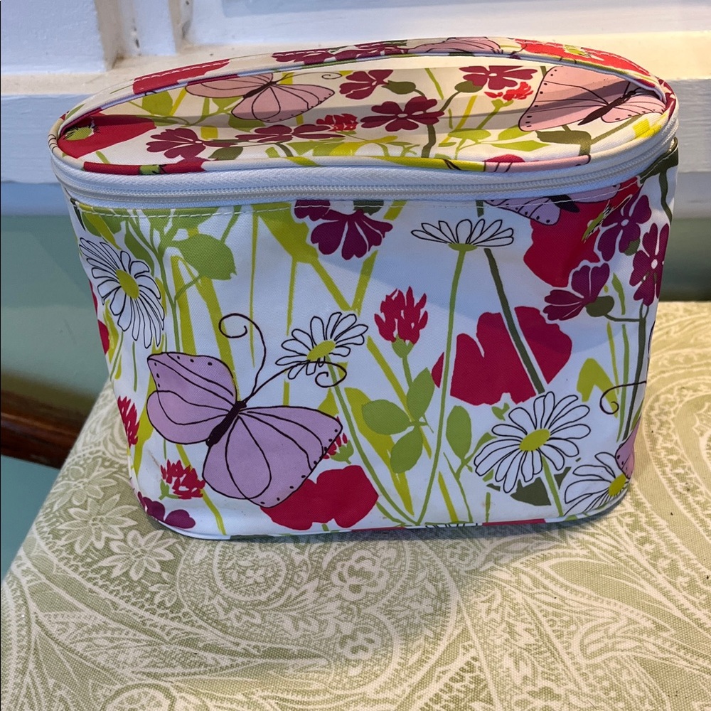 Clinique Floral Cosmetic Bag - Red and White